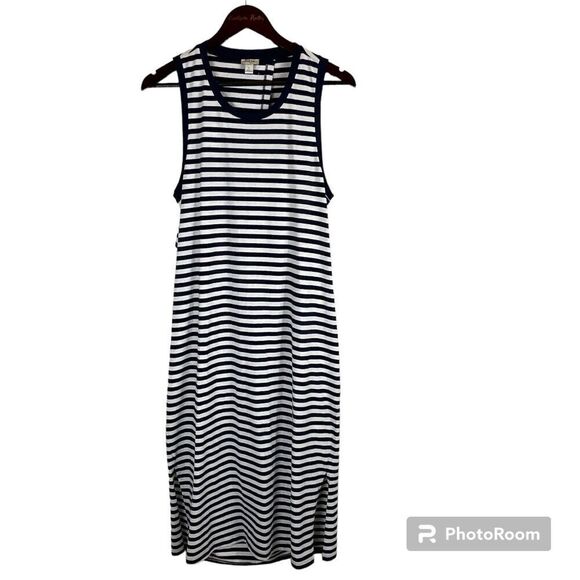 Dresses & Skirts - New J Crew Women Sz L Navy White Striped Dress Back Tie Sleeveless Knit Midi R3